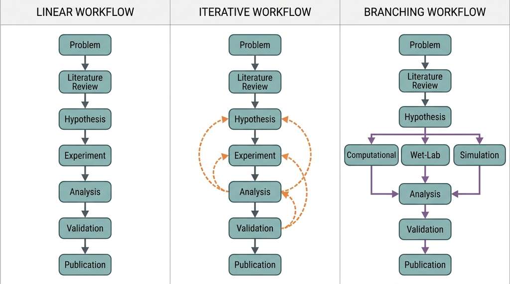 Three discovery workflow topologies