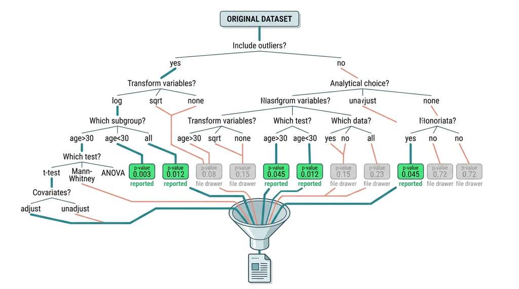 Garden of forking paths and p-hacking decision tree