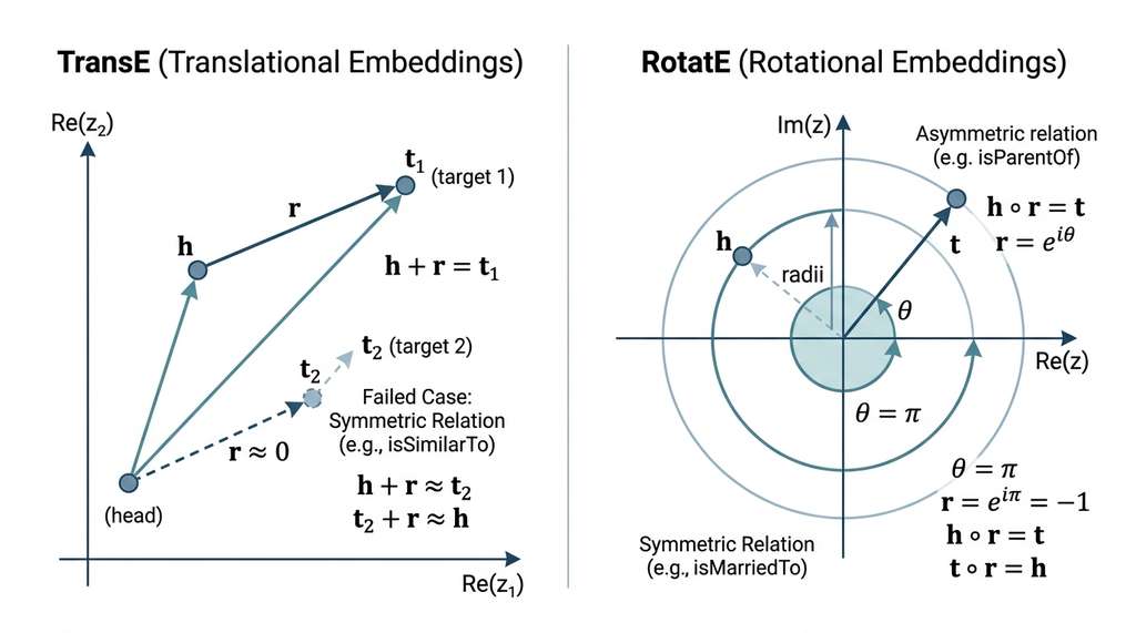 TransE vs RotatE embedding geometry