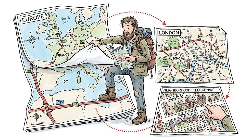 HNSW vector search as navigating a city using progressively more detailed maps