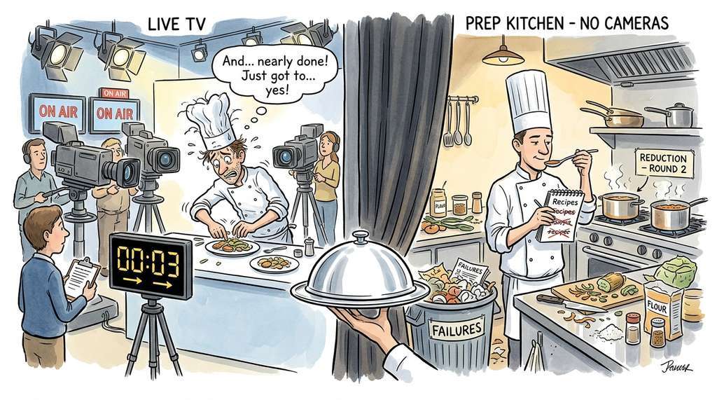 Extended thinking as a chef's private prep kitchen versus a live cooking show