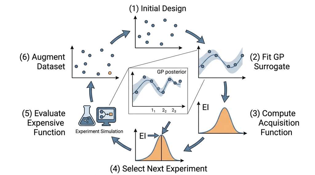 Active learning loop with GP surrogate and acquisition function