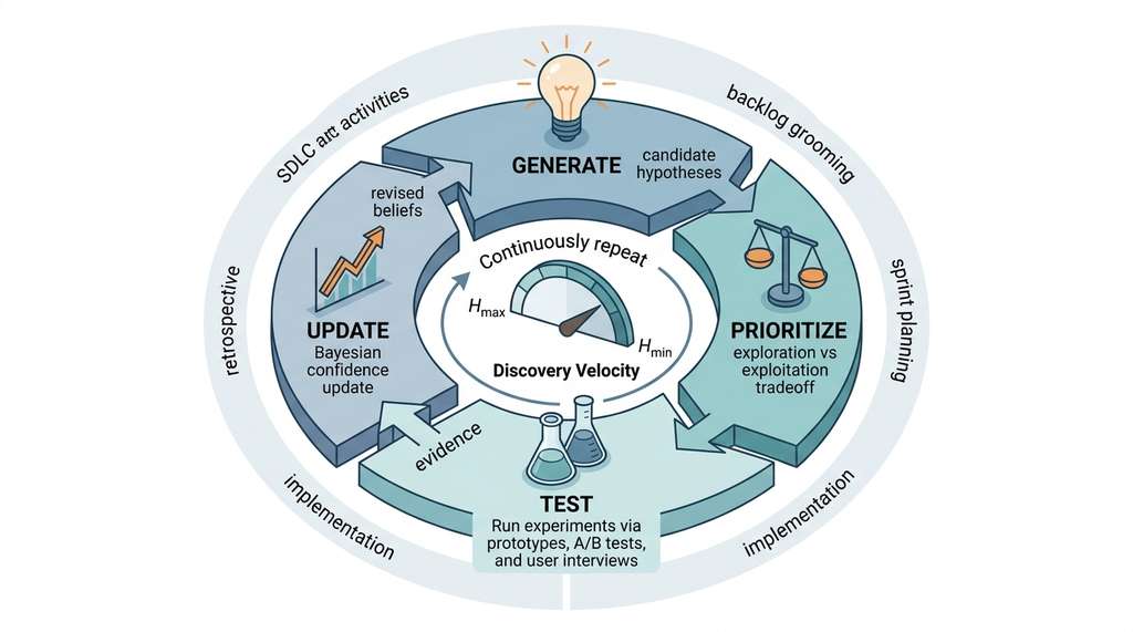 SDLC hypothesis cycle with discovery velocity feedback loop