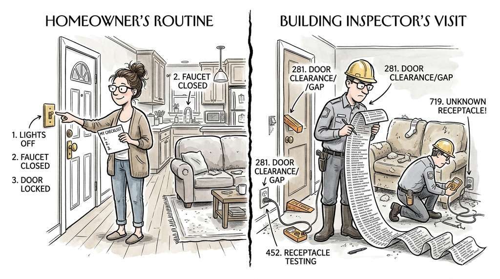 Property-based testing as a building inspector who checks universal rules vs a homeowner who checks specific fixtures