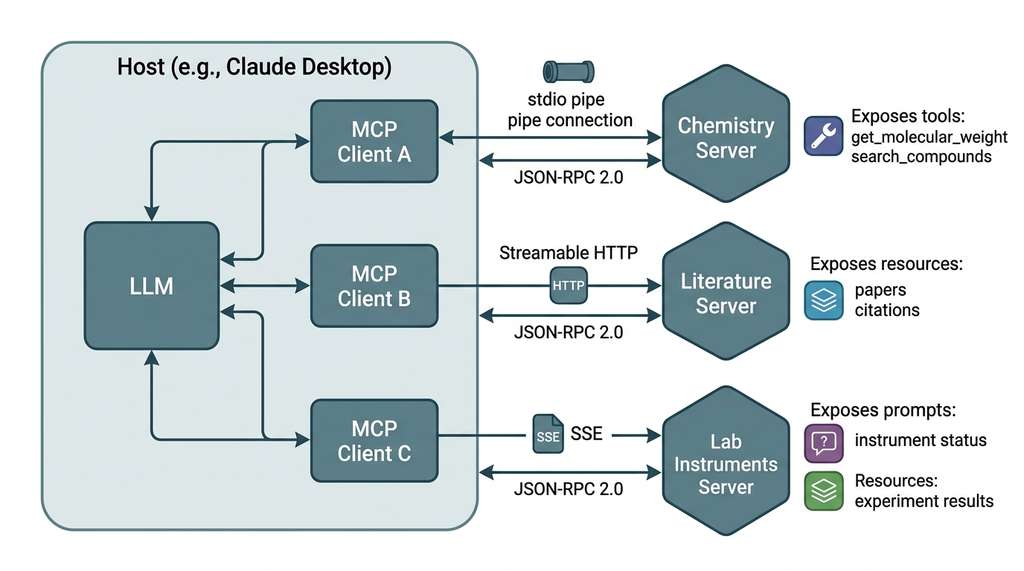 MCP Host-Client-Server Architecture with Transports