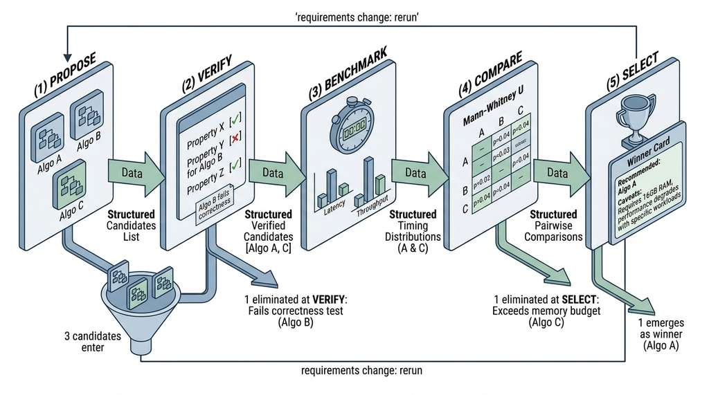 Five-stage algorithm benchmark pipeline architecture