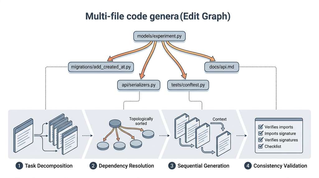 Edit graph and multi-file generation pipeline