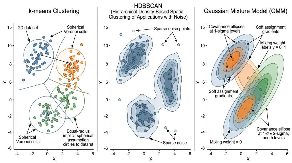Clustering algorithm geometric assumptions comparison