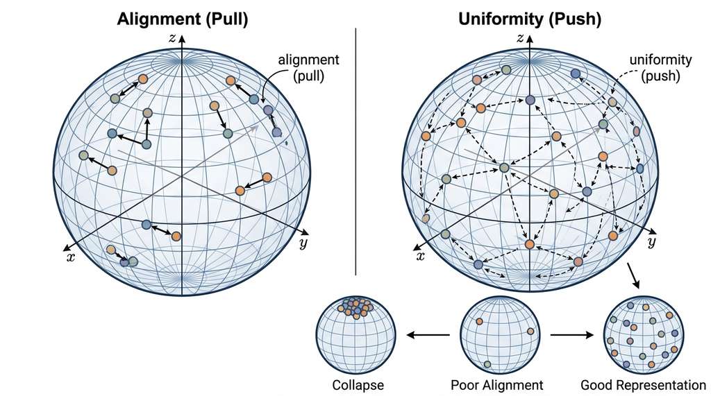 Alignment and uniformity decomposition on the unit hypersphere