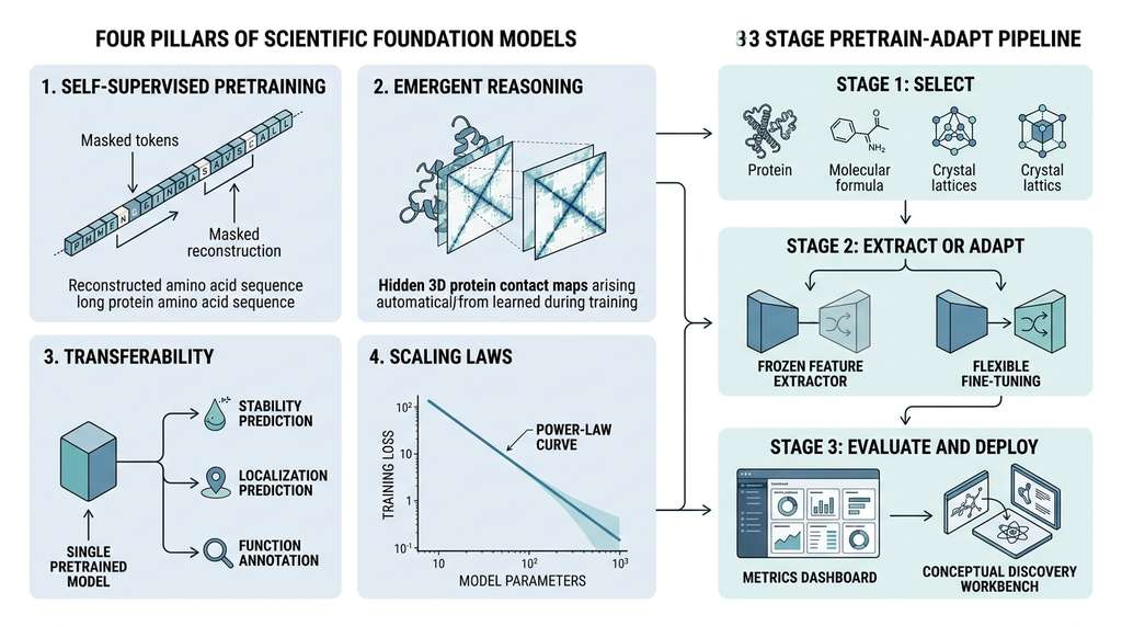 Four pillars of scientific foundation models and the pretrain-adapt pipeline