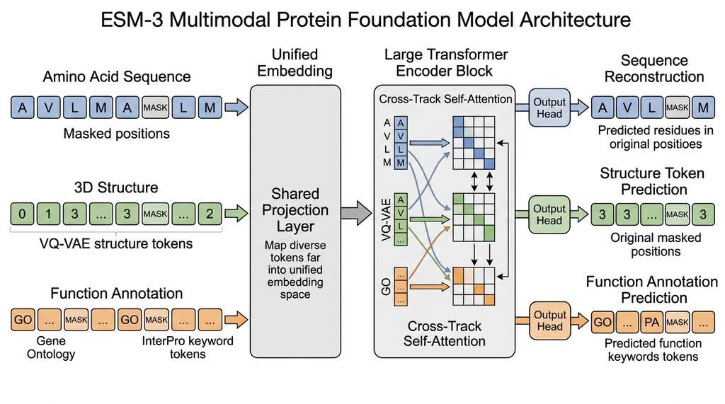 ESM-3 multimodal three-track architecture
