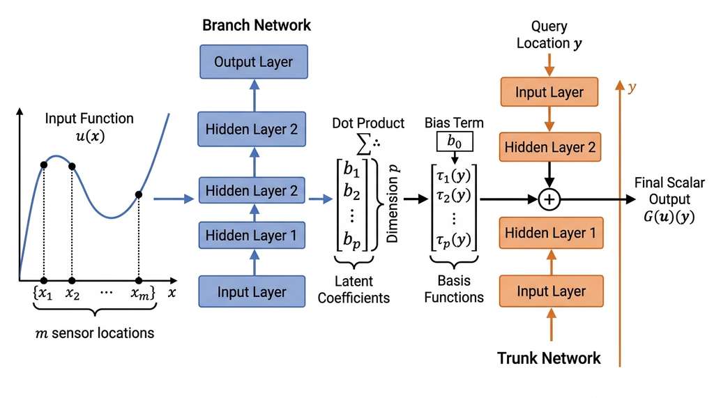 DeepONet branch-trunk architecture
