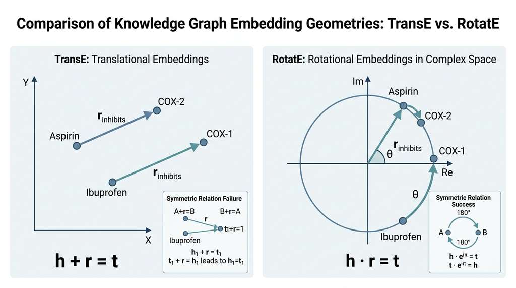 TransE vs RotatE geometric scoring comparison