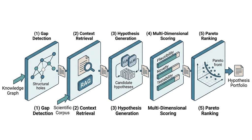 Five-stage hypothesis generation pipeline architecture