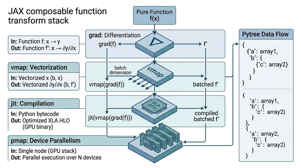 JAX composable function transform stack