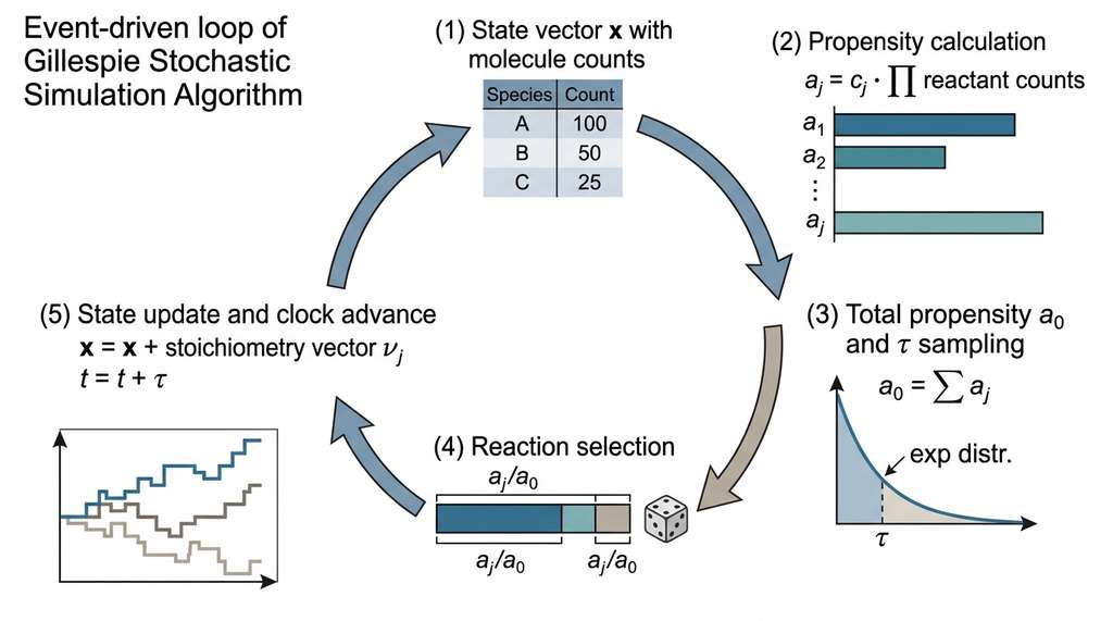 Gillespie algorithm event-driven simulation loop