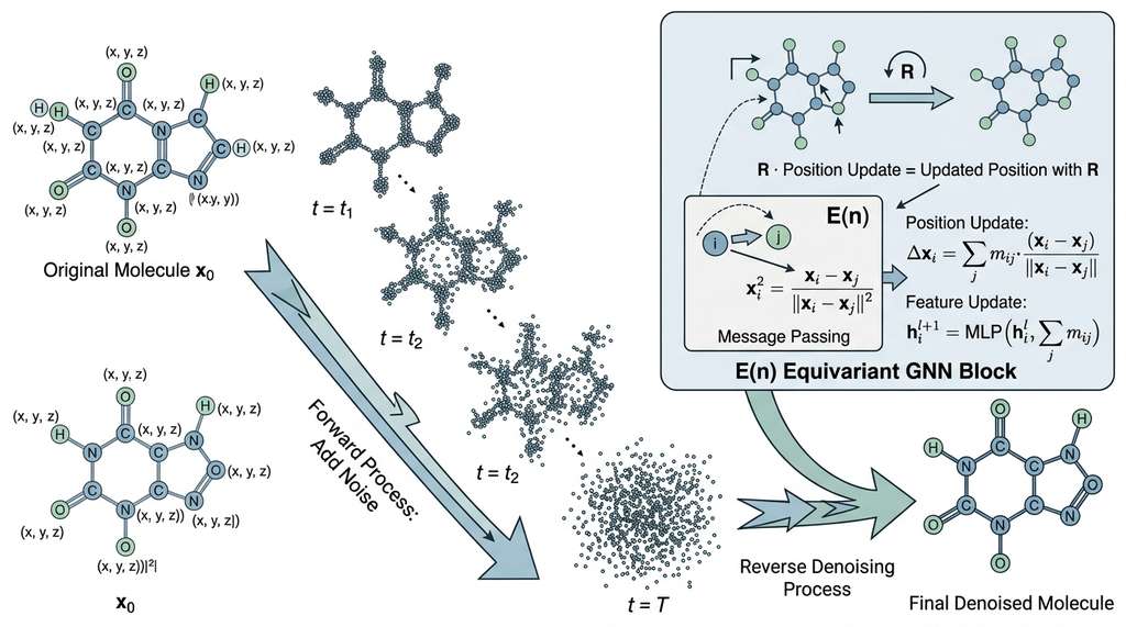Equivariant Diffusion Model (EDM) for 3D molecular generation