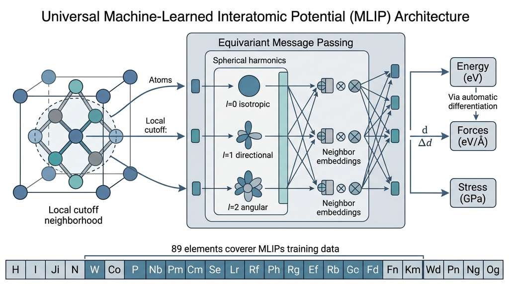Universal machine-learned interatomic potential (MLIP) architecture