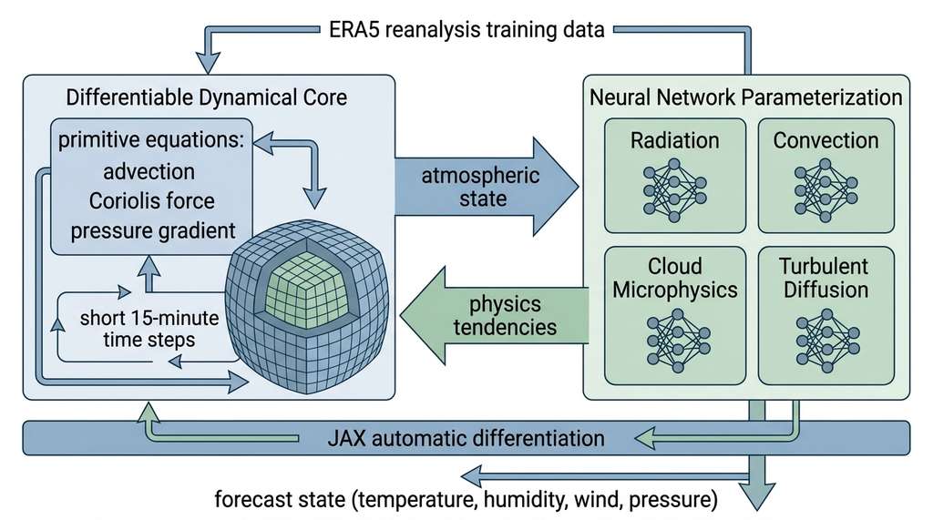 NeuralGCM hybrid architecture