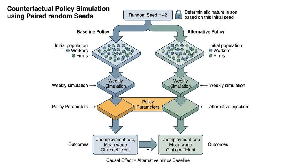 Counterfactual policy simulation with paired random seeds